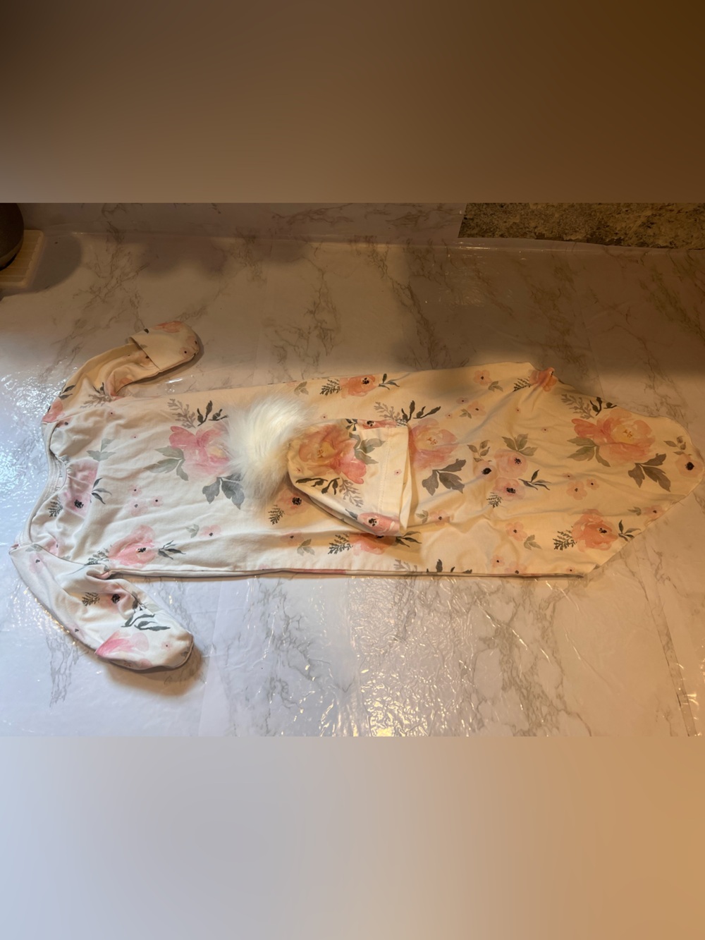 Floral Pink Baby Knot Gown & Hat Set - Soft Knit Coming Home Outfit